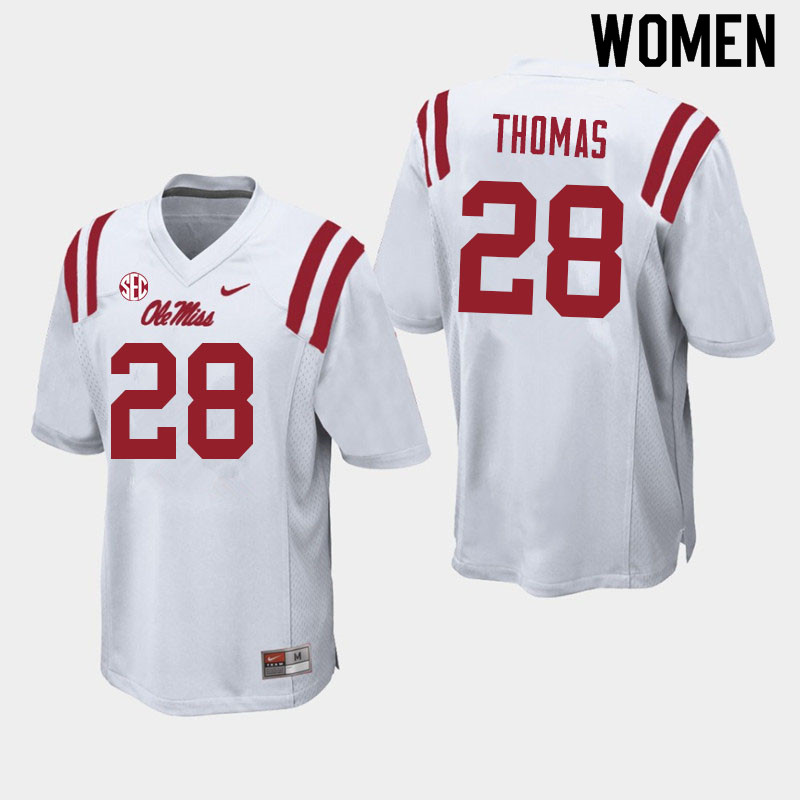 Damarcus Thomas Ole Miss Rebels NCAA Women's White #28 Stitched Limited College Football Jersey XFV1558TA